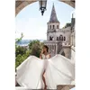 A-Line Wedding Dresses See Through Applique White Lace Bodice Short Sleeves Dress Sexy Front Slit Bridal Vestido De Casamento Drop D Dhbqq