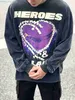 Hellstar Purple Heart Print Exclusive Kanyewest dezelfde wasbare wasbare oude oude T-shirt met lange mouwen EOHI