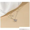 Pendant Necklaces Sier Shiny Butterfly Tassel Necklace Female Exquisite Double Layer Clavicle Chain Party Jewelry Drop Delivery Pendan Dh9Hd