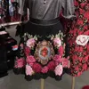 Röcke Vintage Fashion Floral Rose Stickerei Spitze Schwarz Mini Frauen Hohe Taille A-Linie Rock Tunika Dame Herbst Markenkleidung