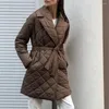 Women's Down Autumn And Winter 2023 Ladies Vide Coat Long Straight Deep Pocket Wild Design Waist Casual Fashion Cotton Jacket