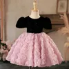 Black Pink Flower Girl Dresses For Wedding D Rose Flowers Lace Appliqued Tiered Skirts Little Girls Pageant Dress Beaded Birthday First Holy Communion Gowns