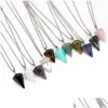 Pendant Necklaces Fashion Natural Stone Cone Necklace Pink Conical Section Pendum Hexagon Crystal Female Drop Delivery Jewelry Pendant Dhhpe