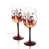 Wine Glasses 1/2Pcs 450ml Christmas Glass Cup Hand Painted Santa Claus Crystal Goblet Home Decoration Gift Party Drinkwar