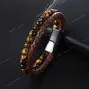 Men Yellow Tiger Eye Bracelet Many Styles Stainless Steel Magnetic Clasp Brown Genuine Leather Wrist Jewelry Handsome Boy Gifts Fashion JewelryBracelets jewelry