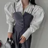 Women's Blouses Sexy Y2k Tanks Top Camis Suits Camisas Black Grey Blusas Mujer De Moda 2023 Puff Sleeve White Shirt 2 Sets Female