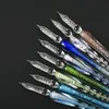 Fountain Pens Luxury 16pcsset Glass Dip Pen Set 2PCS Crystal مع 12 أحبار من مسحوق الذهب لتواقيع رسم هدايا مجموعة Caligraphy 231027