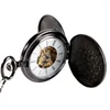 Montres De Poche Élégant Noir Lisse Steampunk Montre Mécanique À Remonter Chaîne Fob Bref Numéro Romain Classique Élégant Pour Hommes Femmes Cadeaux