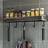 Kök lagringsutrymme aluminium dränering rack väggmonterad förtjockad hållare med krokar lyxiga hushållskryddorganisator hyllor