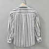 Men's Casual Shirts 2023 Autumn Polo Collar Long Sleeve Shirt Fashion Retro Loose Striped Pocket Decoration High Quality Top