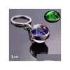 Porte-clés Longes 12 Constellation Boule de verre lumineuse Pendentif Zodiac Porte-clés Glow dans le porte-clés sombre Hommes Femmes Anniversaire G Dhhzp