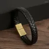 Link Bracelets Fashion Men Leather Bracelet Classic Braided Rope Charm Magnetic Buckle Punk Wrist Band Gift