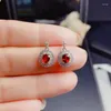 Stud Earrings Exquisite Red Garnet For Women Girl Silver Ornament Oval Natural Gem Real 925 Sterling Birthday Party Gift