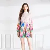 Retro Floral Long Sleeve Mini Dress Women Designer Stand Collar Elegant Print Vacation Blue Short Dresses 2023 Autumn Winter Runway Slim Fit Stylish Party Frocks