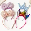 Accessori per capelli 1 pz Bambini Reversibile Paillettes Corona Farfalla Fascia Lucido Carino Cerchi per le orecchie Bling Hairband Regalo per le ragazze Festa