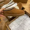 Tasman Kestane Kürk Slaytlar Koyun derisi Shearling Tazz Classic Mules Kadın Erkekler Ultra Mini Platform Bot Slip-On Ayakkabılar Süet Üst Konfor Kış Ugglie-14