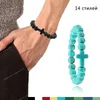 Charm Natural Stone Armband Cross Black Lava Matte pärlor armband handgjorda män kvinnor bön fitness kedja par smycken present mode smycken juveler