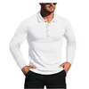 T-shirt da uomo Polo sportiva a maniche lunghe da uomo T-shirt fitness con risvolto traspirante lavorata a maglia alla moda T-shirt da uomo a righe taglia europea americana