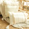 Pillow Cotton Flocking Tassels Creamy Cover Sofa Decor Stripe Embroidery Thicked Throw Pillowcase Lumbar 45