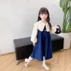 Girl Dresses Fashion Autumn Baby Girls Jeans Blue Sleeveless Button Decorated Patchwork Pleated Knee Length Kids Outwears