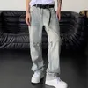 Мужские брюки 2022 Прохладный дизайн Ретро потертые мешковатые мужские джинсовые брюки в стиле хип-хоп Новая мода Роскошные прямые винтажные свободные джинсовые брюки Y2K Одежда J231028