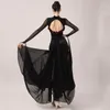 Stage Wear 2023 Robe de danse de salon Femmes Fleur Noir Manches longues Bal Club Social Valse Vêtements Performance L11675