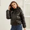 Women's Down Parkas 2023 Women Winter Vintage Faux Leather Loose Hooded Pockets Cotton Jackets Fashion Warm Thick Pu Female Outerwear Tops 231027