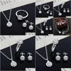 Otro regalo de Navidad Tienda de alta calidad Nuevas mujeres - Noble Sier Plateado Collar de cristal Pendiente Anillo Conjunto Joyería Drop Entrega Joyería Otz3T