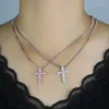 Collier ras du cou pour femmes, pendentif croix incrusté de zircone cubique, blanc, rose, à la mode, bijoux de fête