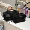 Bolsa de maquiagem de malha para mulheres 2023 nova moda portátil grande capacidade saco de lavagem portátil transparente saco de armazenamento de maquiagem 231015