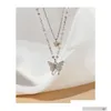 Pendant Necklaces Sier Shiny Butterfly Tassel Necklace Female Exquisite Double Layer Clavicle Chain Party Jewelry Drop Delivery Pendan Dh9Hd
