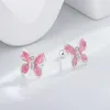 Boucles d'oreilles tendance couleur argent rose émail papillon pierre claire pour femmes fille cadeau bijoux de mode livraison directe en gros