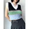 Damestruien Deeptown Vintage Y2k V-hals Trui Vest Dames Harajuku Koreaanse stijl Gestreept Mohair Gebreid Los Esthetisch Elegant