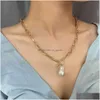 Collier ras du cou gothique baroque avec pendentif en perles pour femmes, mariage, punk, grande perle, lariat, couleur or, longue chaîne, bijoux D Dhgarden Otwfd