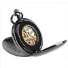 Montres De Poche Élégant Noir Lisse Steampunk Montre Mécanique À Remonter Chaîne Fob Bref Numéro Romain Classique Élégant Pour Hommes Femmes Cadeaux