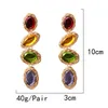 Boucles d'oreilles longues en métal couleur or, strass colorés, tendance, bijoux en cristal fin et clair, accessoires pour femmes, vente en gros