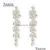 Marquise Cut Cluster Flower Earring Zirconia Crystal Long Dangle Drop Earrings Shiny Leaf Bridal Wedding Jewelry For Drop Del Dhgarden Otrn2