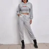 Pantaloni da donna in due pezzi Top da donna Pantaloni elasticizzati in vita Felpe con cappuccio elasticizzati Gilet Pantaloni con coulisse Felpa con cappuccio elegante in tinta unita per il tempo libero