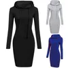 Damen Hoodies Winter Frauen Kleider Damen Einfarbig Langarm Sweatshirts Figurbetontes Kleid Robe Knielang