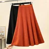 Skirts Black Orange Knitted Long Umbrella Elastic Waist Elegant High-Waisted Women'S Spring Autumn Winter Korean Style Fashion