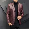 Herren Leder Faux Männer Blazer Jacken Turndown Kragen Slim Fit Jacke Mode Schwarz Party Business Mantel Männlich Outwear 231027