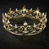 Barock vintage Royal Full Round King Crown Gold Metal Crowns and Tiaras för män prom King Party Costume Accessories Head Piece 21283T