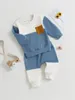 Ensembles de vêtements pour bébés garçons, vêtements à manches longues, col ras du cou, haut et pantalon décontracté, tenue 2 pièces, automne et hiver (bleu blanc 0-6)