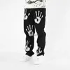 Pantalons pour hommes IFitnaEU 2023 Nouveaux produits Y2K Jeans à jambe droite pour hommes Pantalon noir Argent Glitter imprimé à la main High Street Design Ins J231028