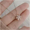 Pendant Necklaces Women Girls Snowflake Shining Crystal Necklace Rhinestone Snow New Year Gift Jewelry Drop Delivery Pendants Dhutf