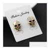 Stud Cool Boucles d'oreilles Punk Mode Rose Or Sier Tone Cristal Diamant Skl Oreille Percée Vintage Bijoux Halloween Cadeaux Drop Livraison Dhthg