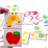 Blocks 28pcs Wooden Domino Fruit Animal Recognize Dominoes Games Jigsaw Montessori Children Learning Education Puzzle Baby Toy 23051 Dhmxm