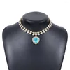 Pendentif Colliers 2023 Luxe Rouge Bleu Amour Coeur Collier Simple Incrusté Strass Clavicule Chaîne Pour Femmes Bijoux De Fête