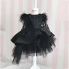 Sukienki dla dziewczynek czarne satynowe kwiat dziewczyny 2023 Koronki Kokonne długie rękawy Śliczne dzieciaki ślubne sukienka Puffy A-Line Elegancka suknia księżniczki