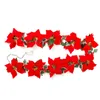 Guirlande de Poinsettia rouge artificielle de noël, éclairage réaliste, fleur, thème de Festival en rotin, décoration de fête intérieure et extérieure